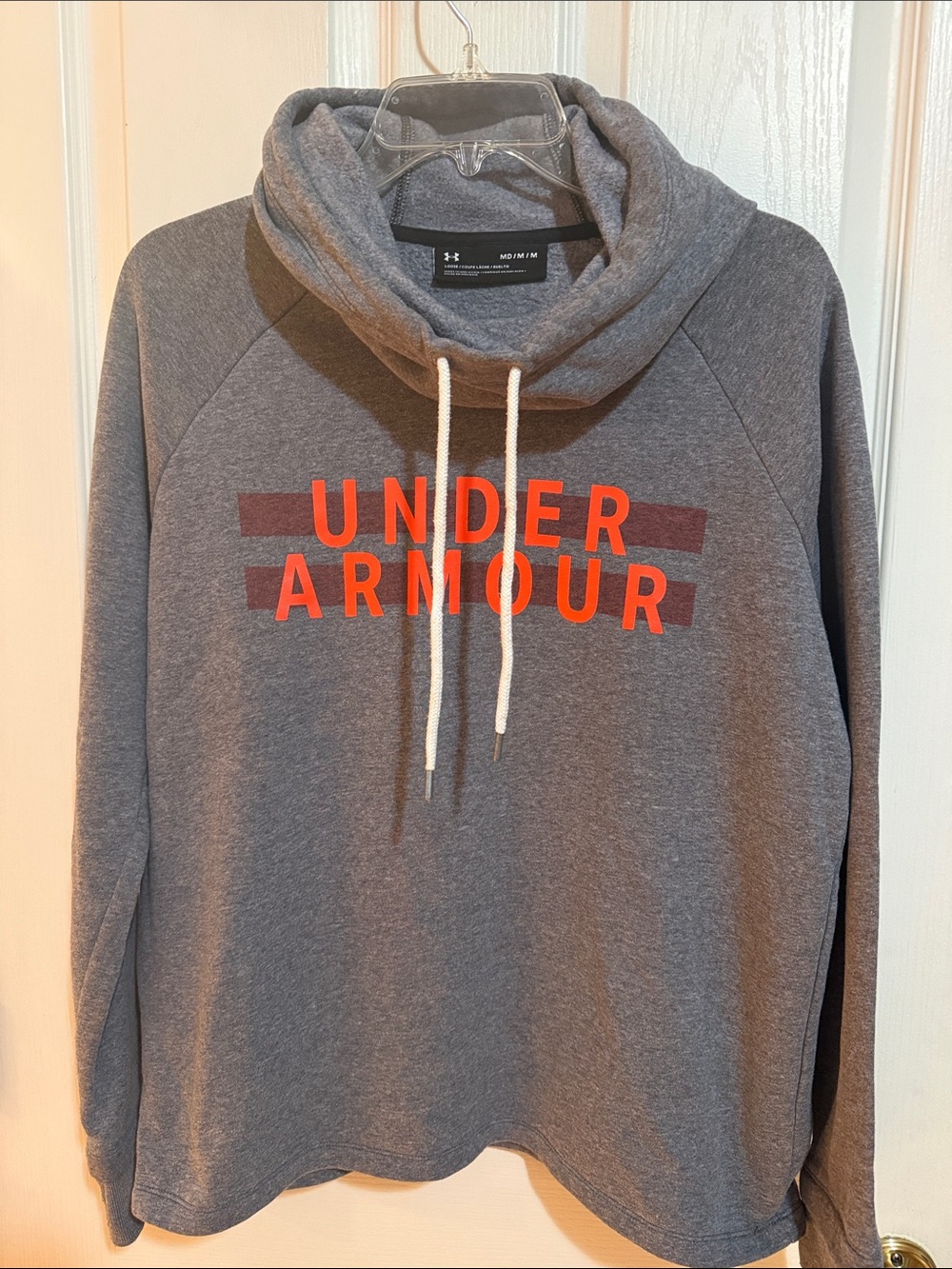 Under Armour Gray Pullover Hoodie with Bright Orange Logo Loose Fit